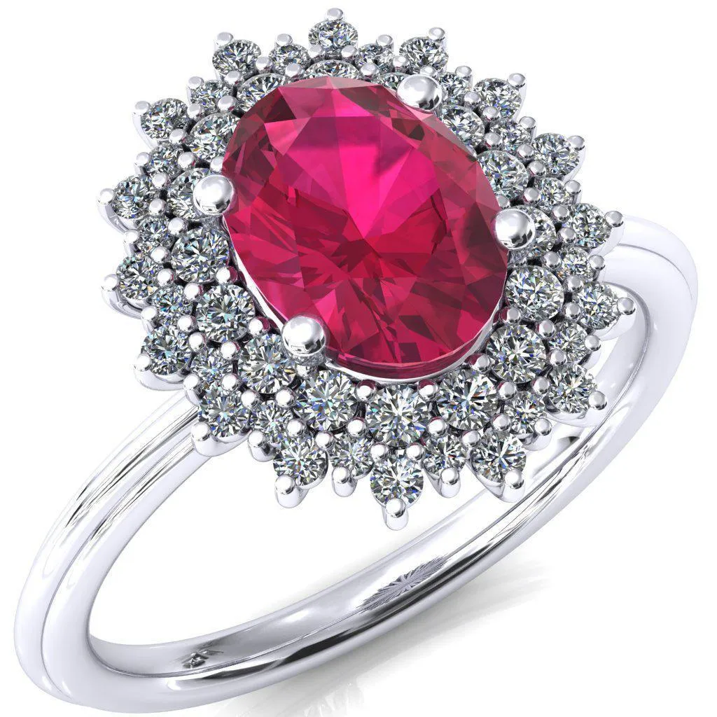 Eridanus Oval Ruby 4 Prong Diamond Cluster Halo Engagement Ring