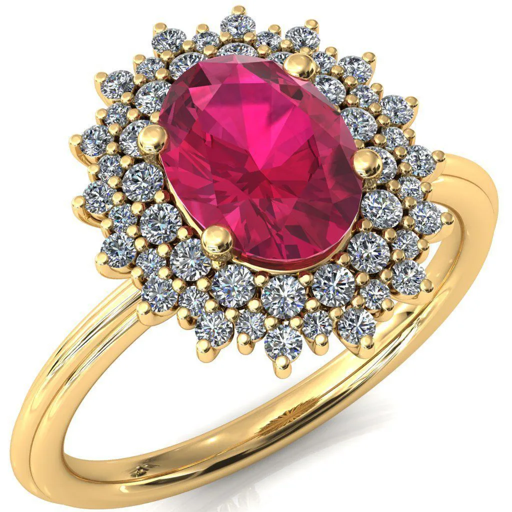 Eridanus Oval Ruby 4 Prong Diamond Cluster Halo Engagement Ring