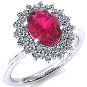 Eridanus Oval Ruby 4 Prong Diamond Cluster Halo Engagement Ring