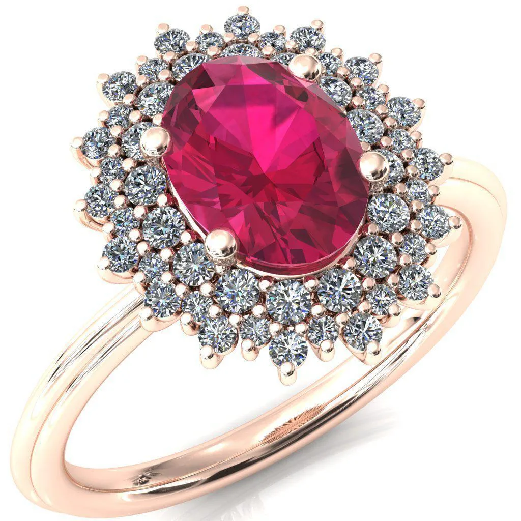 Eridanus Oval Ruby 4 Prong Diamond Cluster Halo Engagement Ring