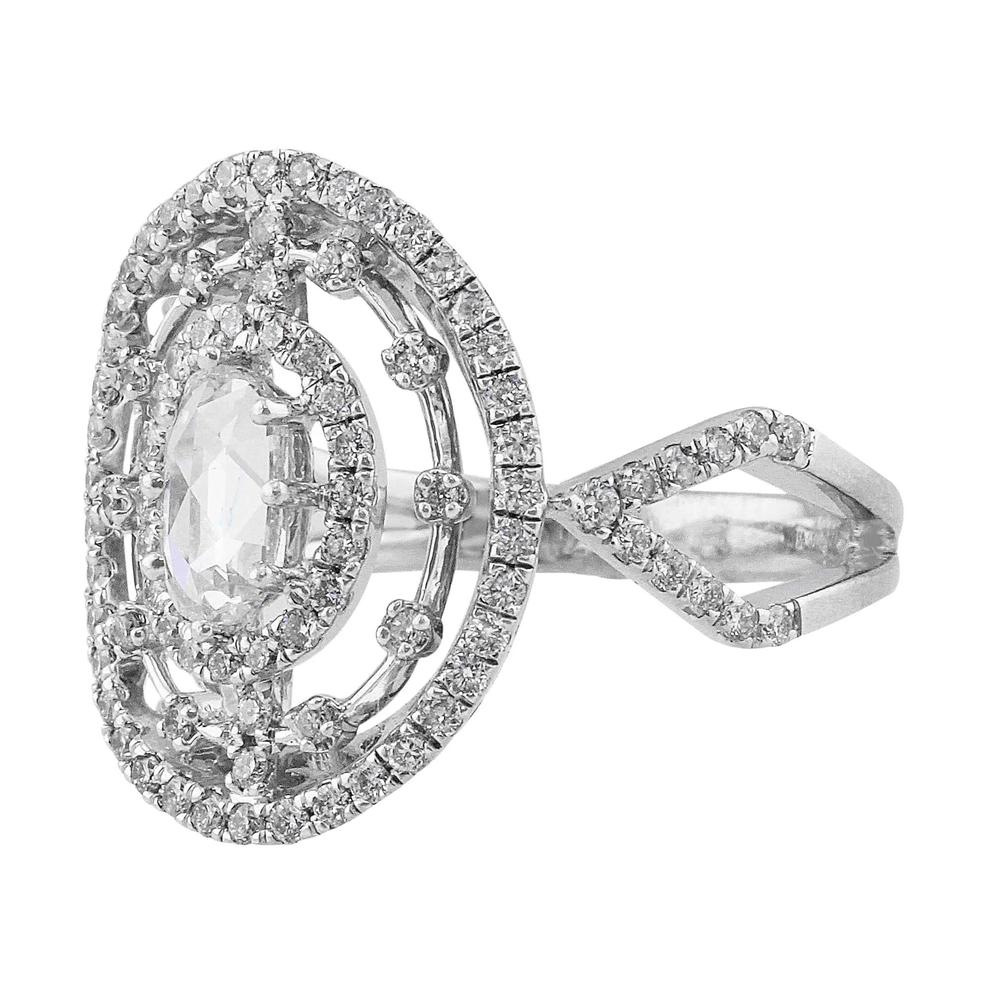 Estate 18k White Gold Split Shank Oval Diamond Ring