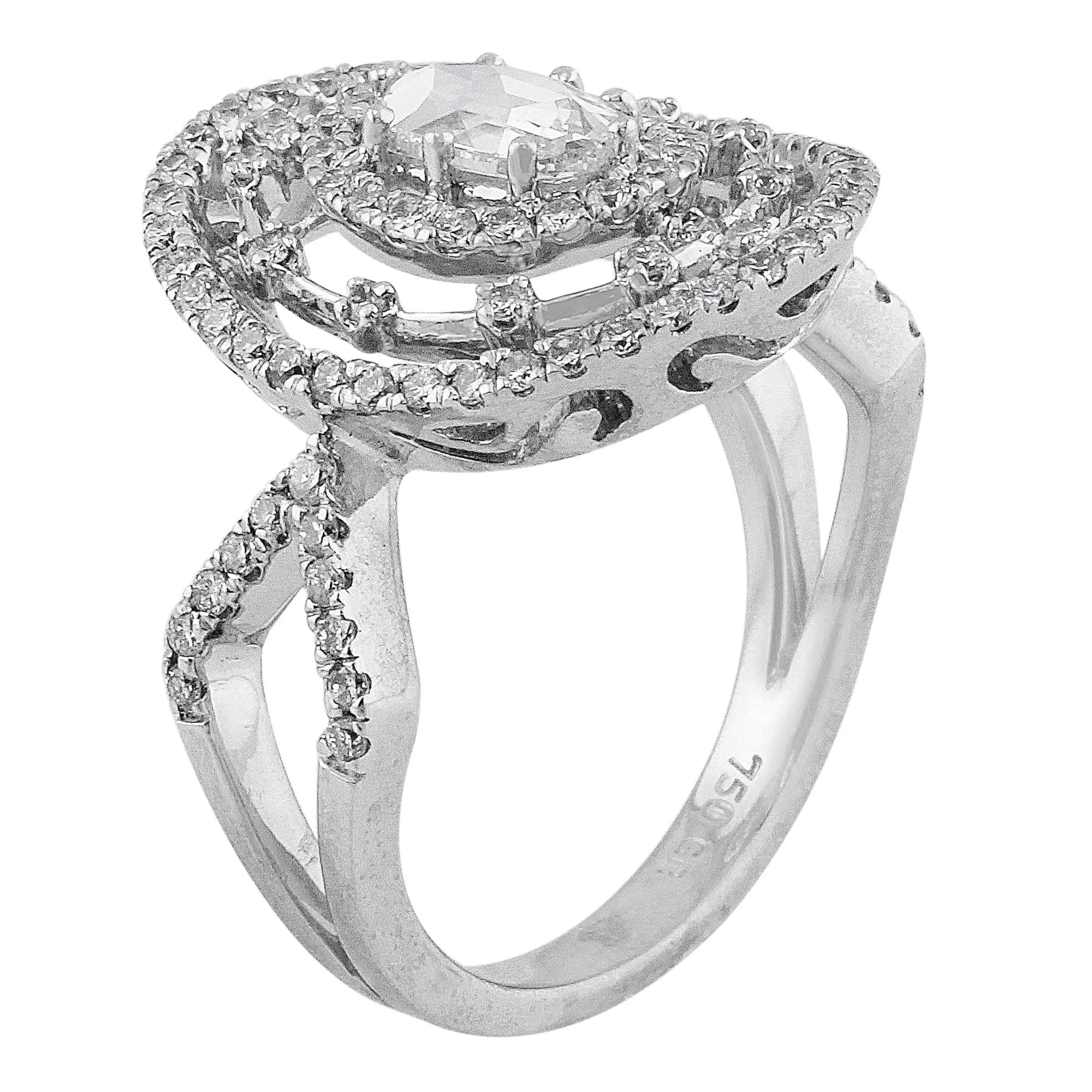 Estate 18k White Gold Split Shank Oval Diamond Ring