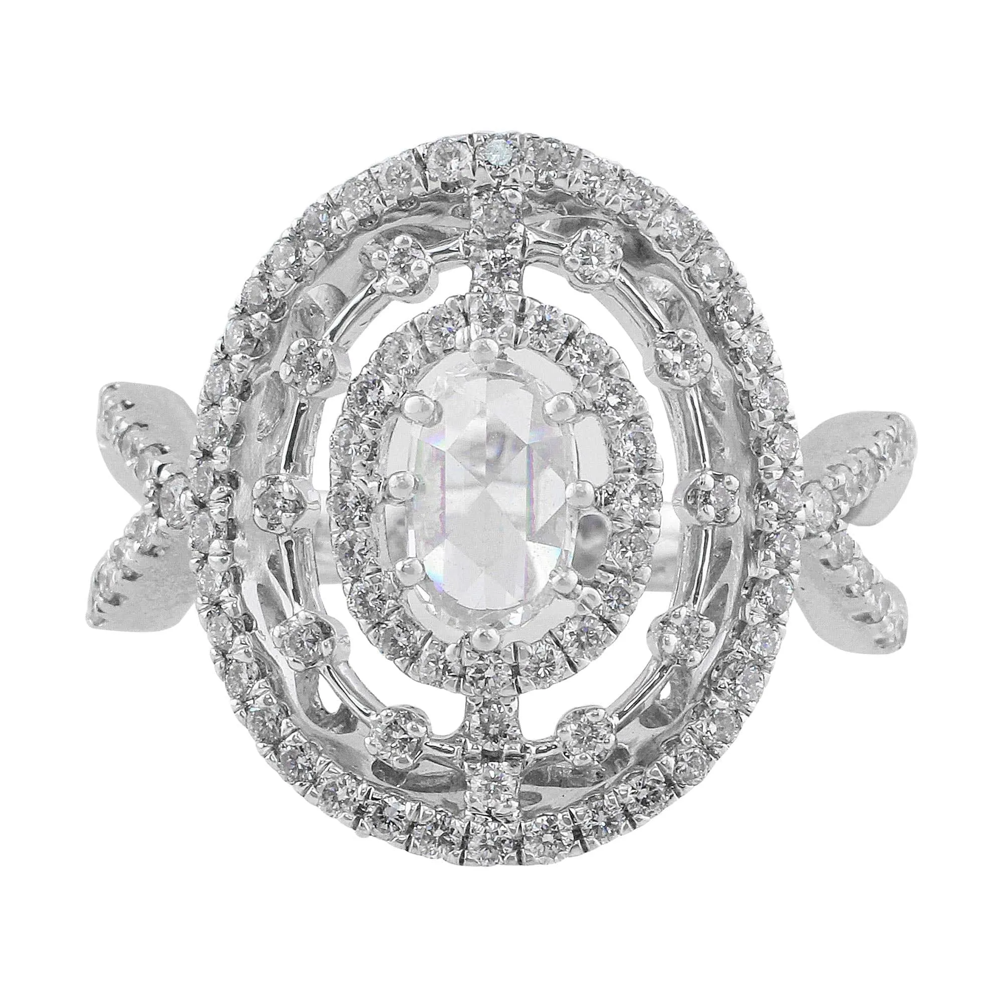Estate 18k White Gold Split Shank Oval Diamond Ring