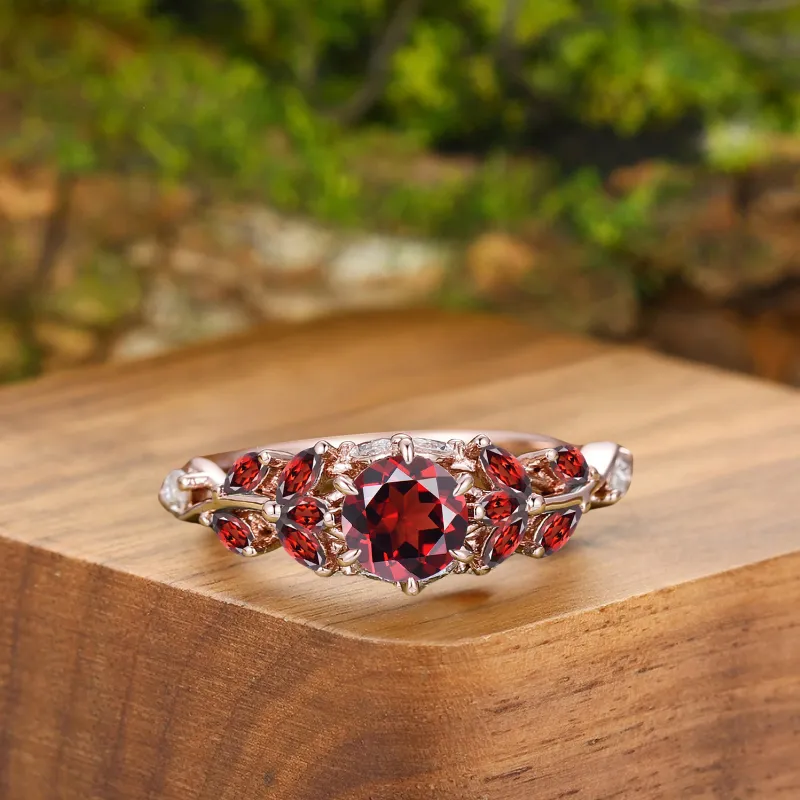 Exquisite Milgrain Red Garnet Engagement Couple Rings His And Hers S925 And Tungsten Matching Marriage Ring