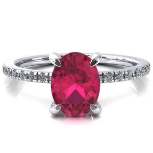 Ezili Oval Ruby 4 Claw Prong Micro Pave Diamond Sides Engagement Ring
