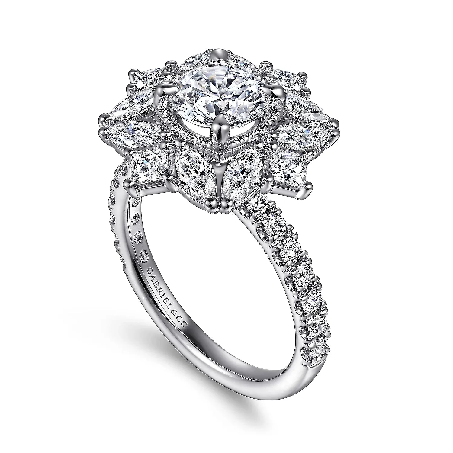 Fancy Halo Round Diamond Engagement Ring Mounting