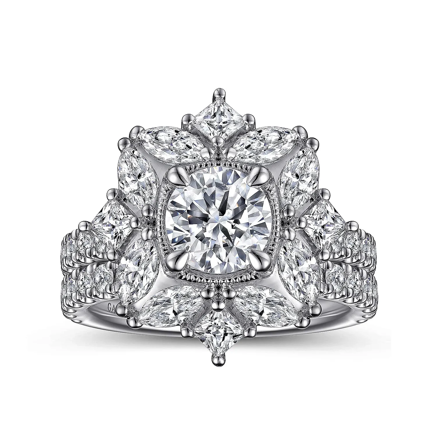 Fancy Halo Round Diamond Engagement Ring Mounting