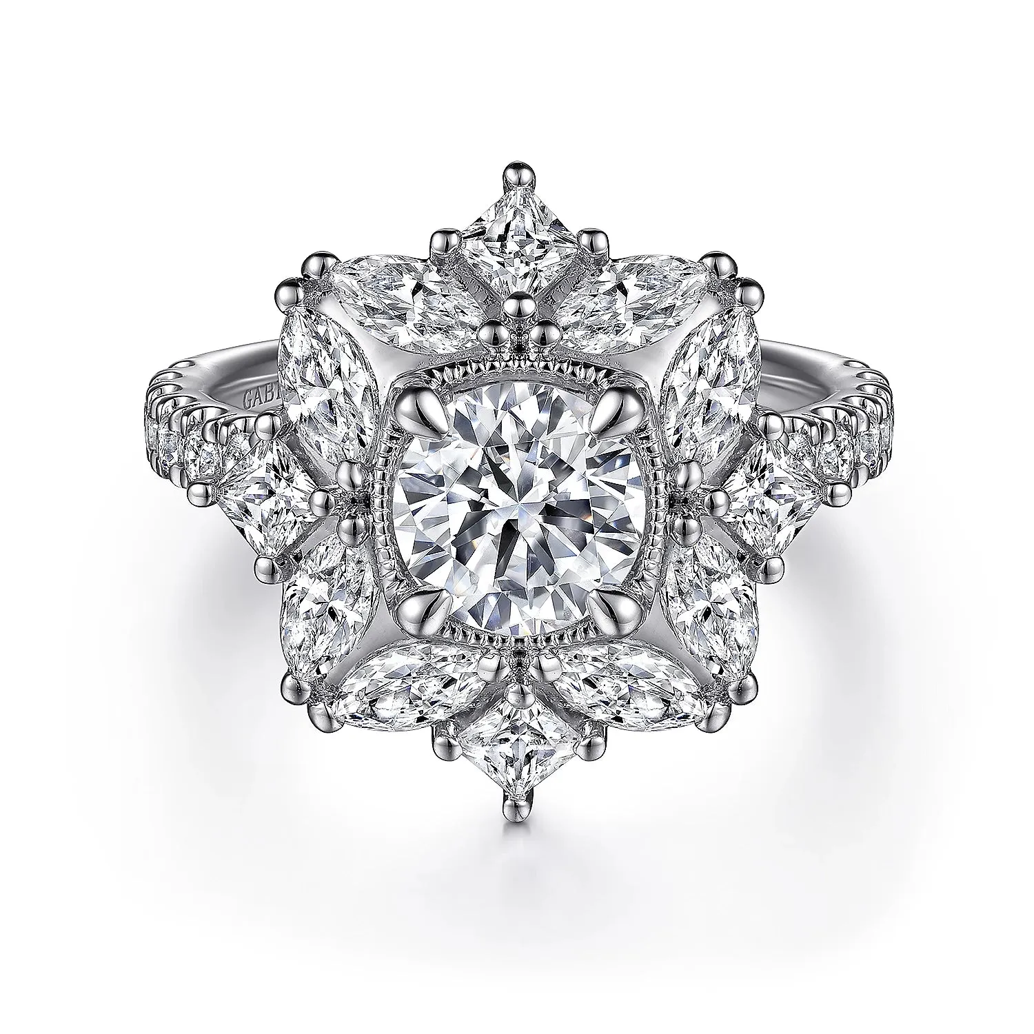 Fancy Halo Round Diamond Engagement Ring Mounting
