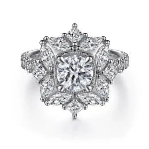 Fancy Halo Round Diamond Engagement Ring Mounting