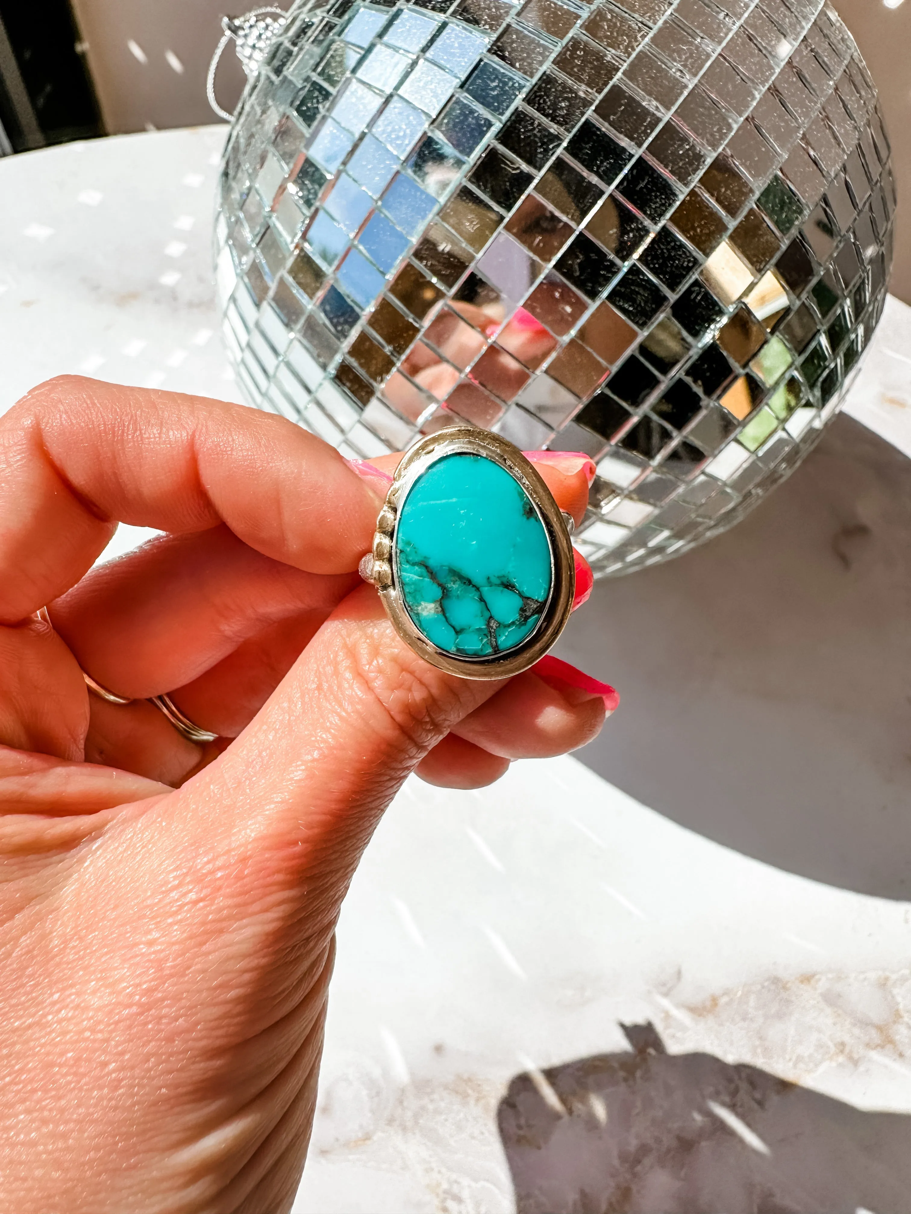Four Bead Accent Turquoise Ring size 9