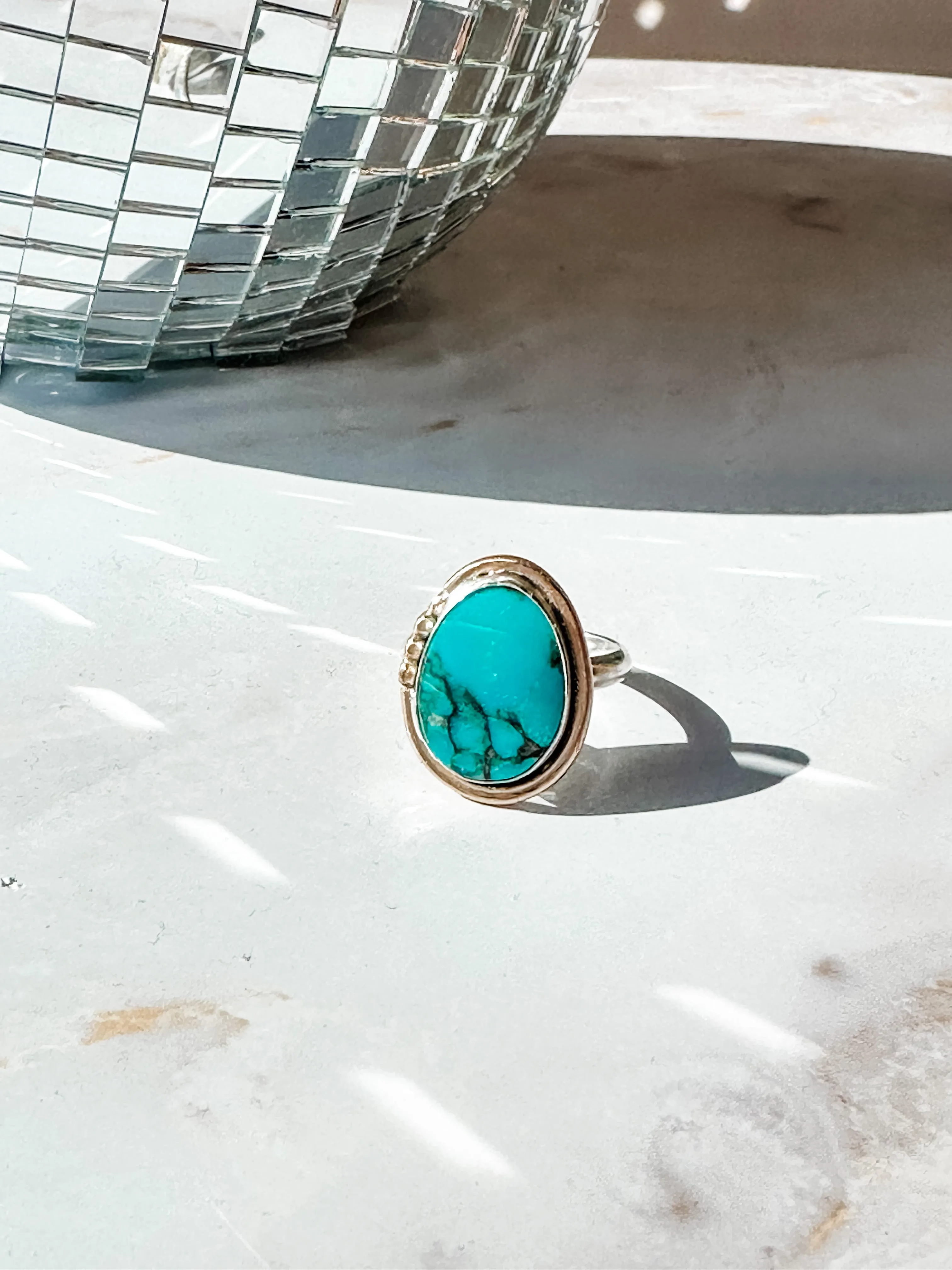 Four Bead Accent Turquoise Ring size 9