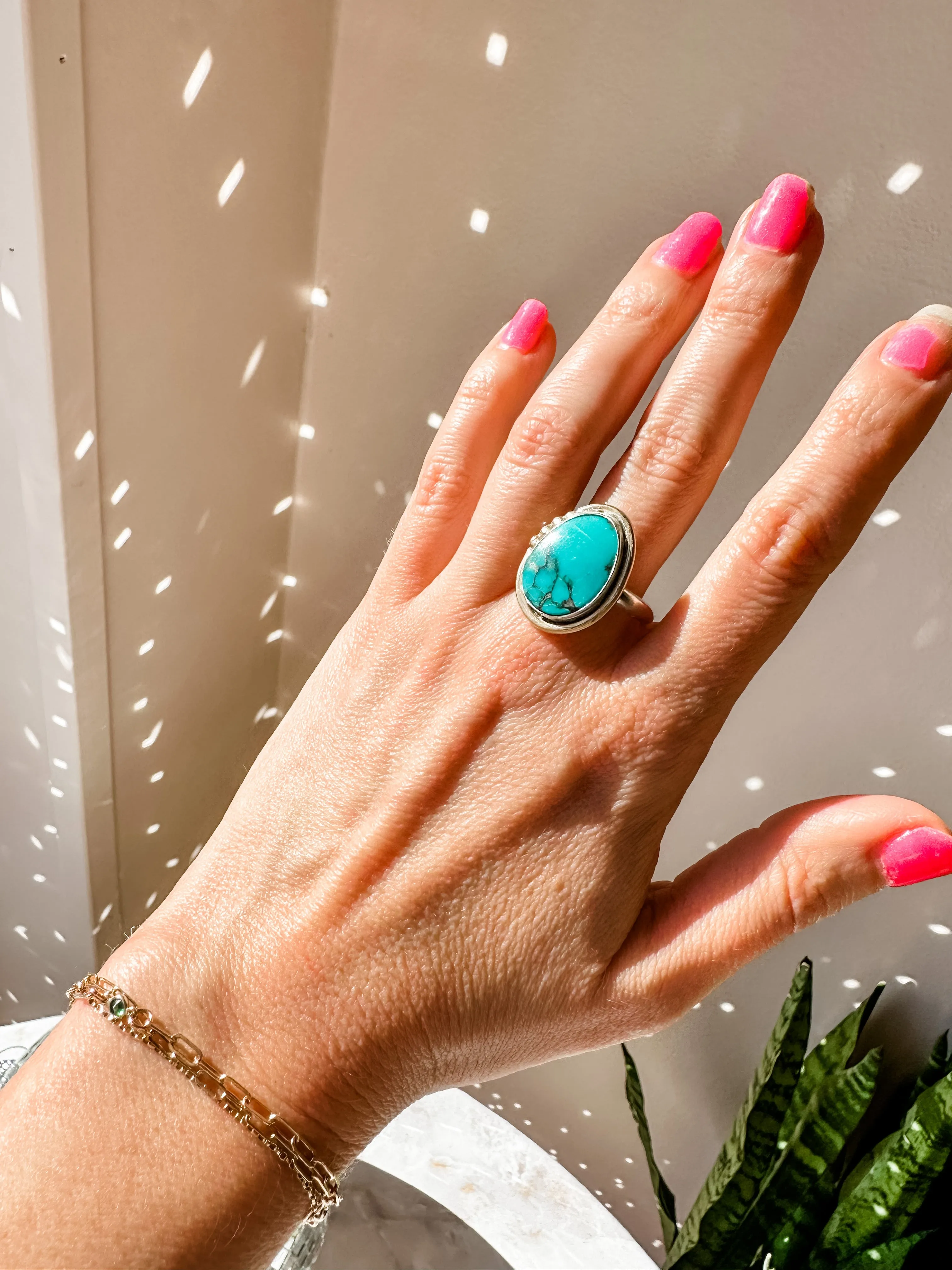 Four Bead Accent Turquoise Ring size 9