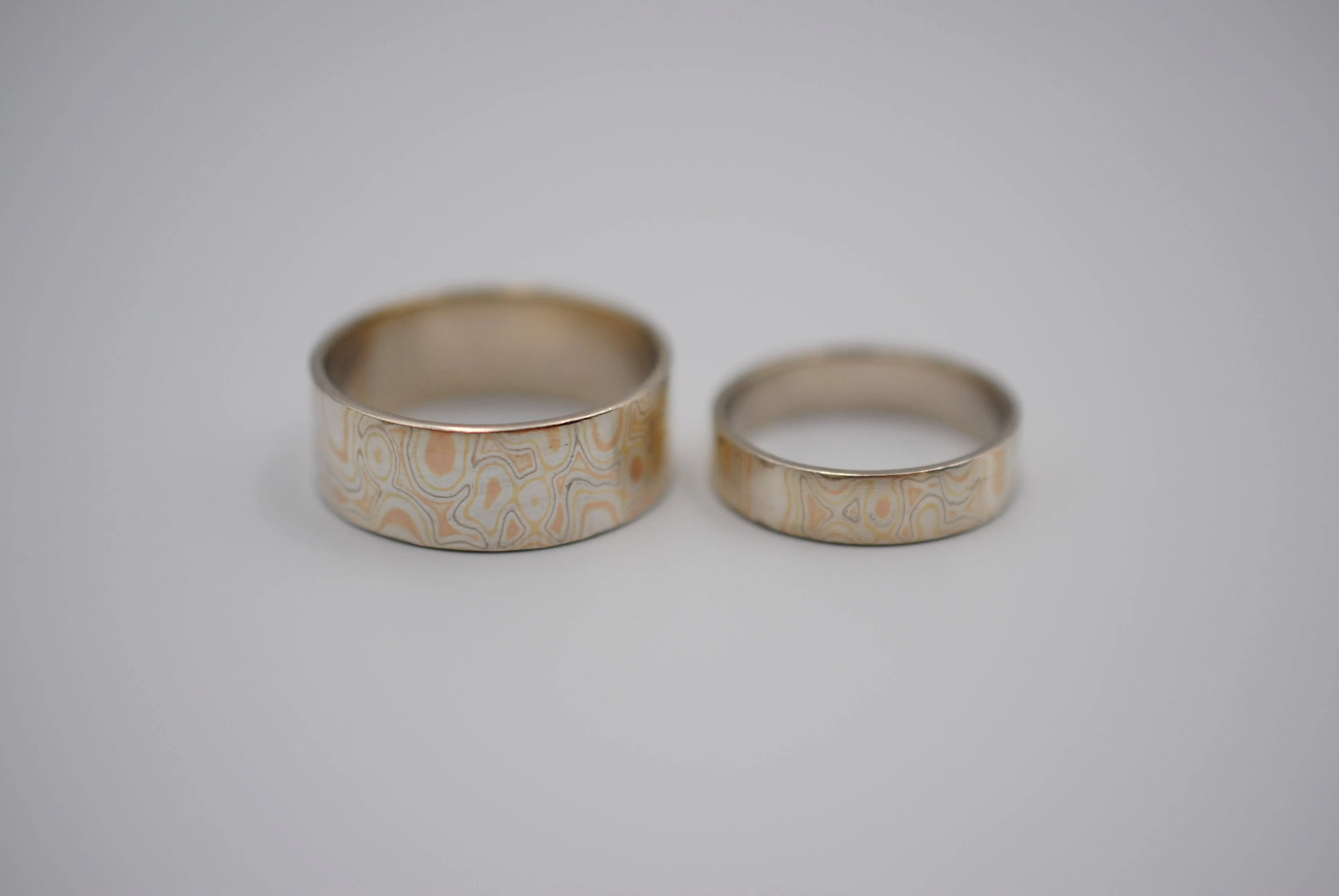 Four Tone Gold Mokume Gane His and Her Band