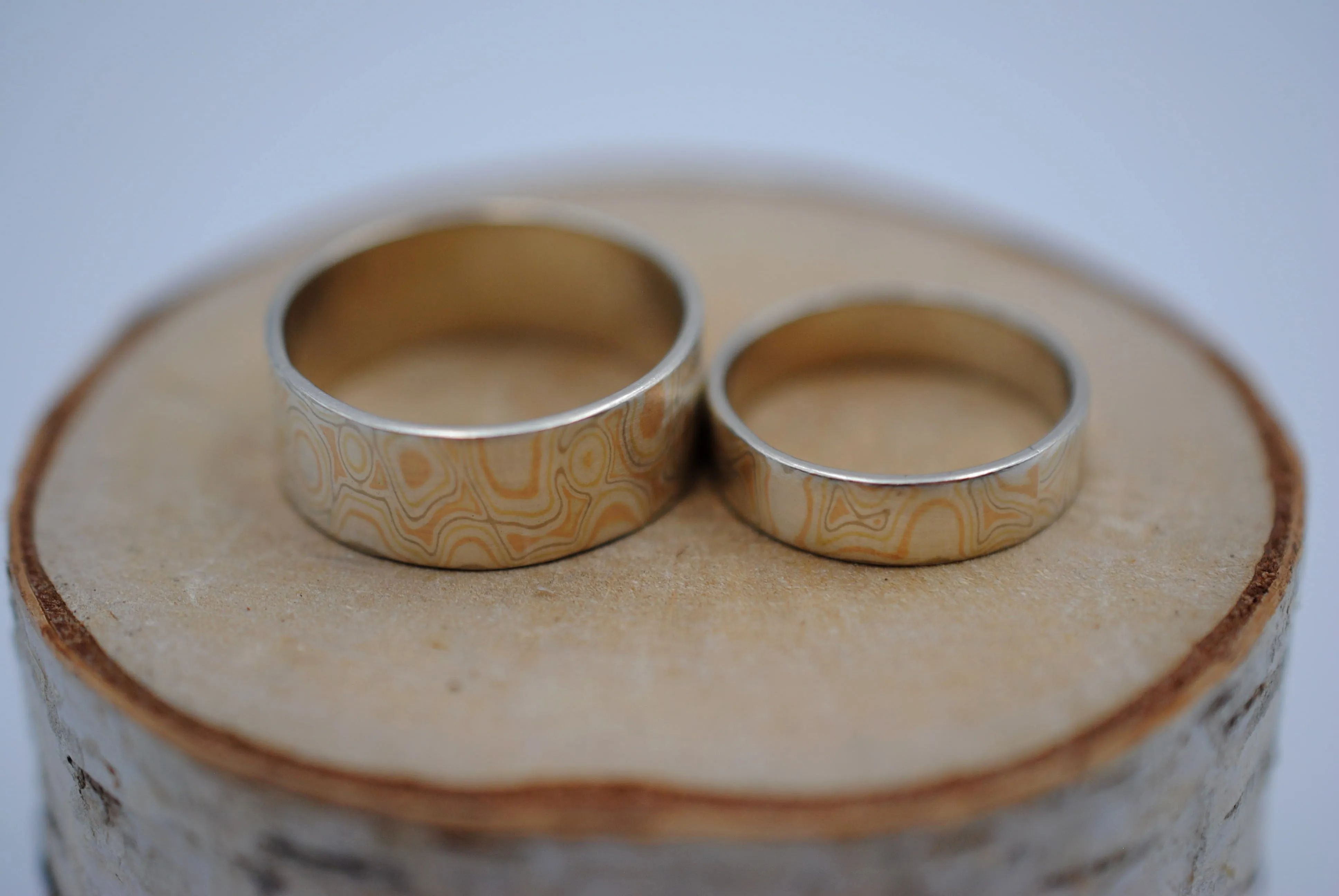 Four Tone Gold Mokume Gane His and Her Band