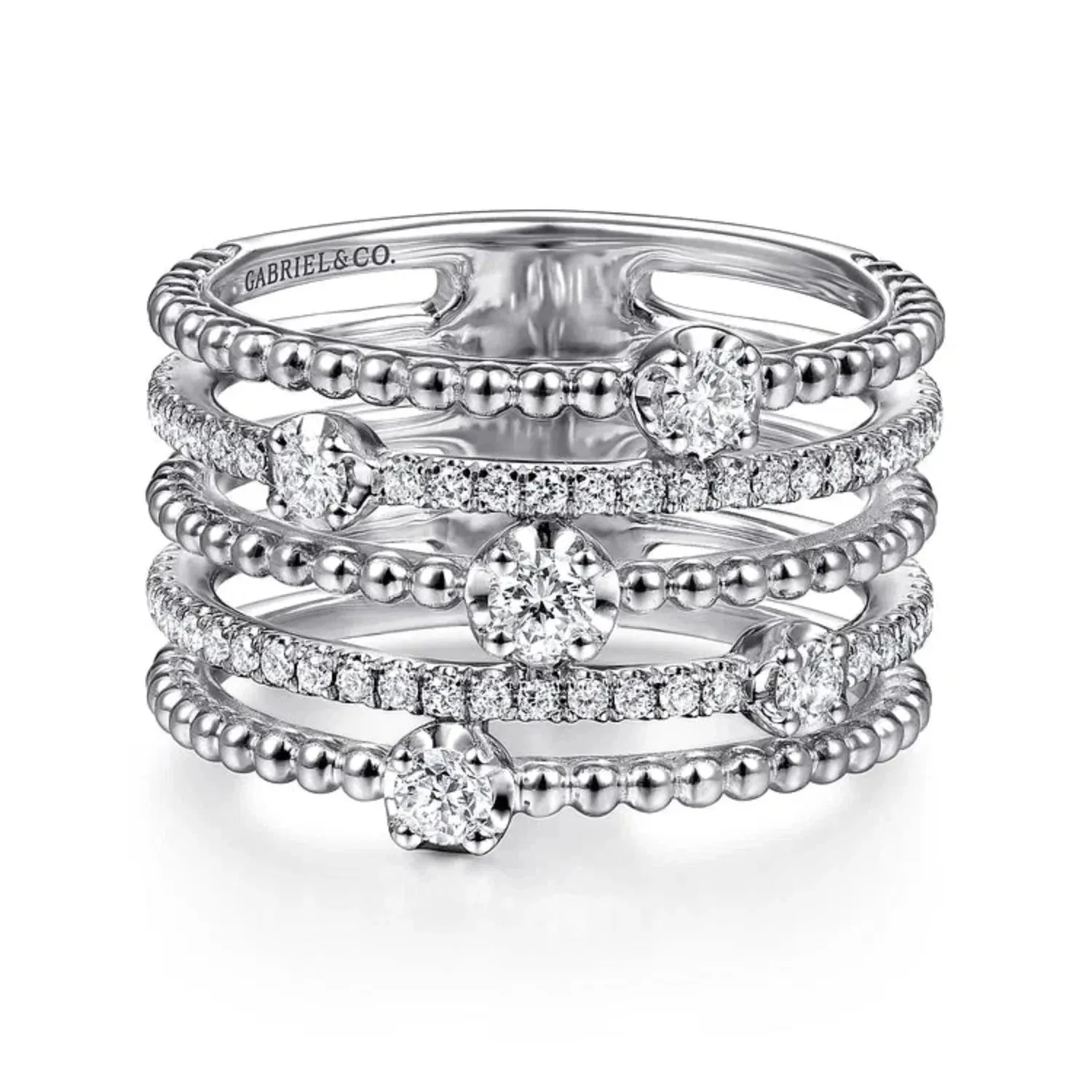 Gabriel & Co. Five Row Bujukan Ball and Diamond Station Ring