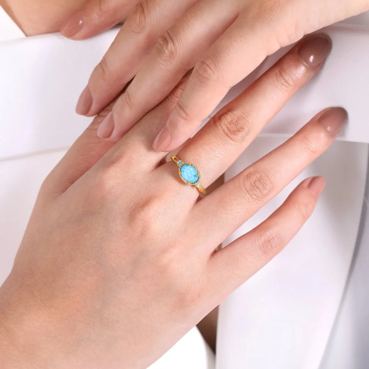 Gabriel & Co. Turquoise and Rock Crystal Diamond Ring
