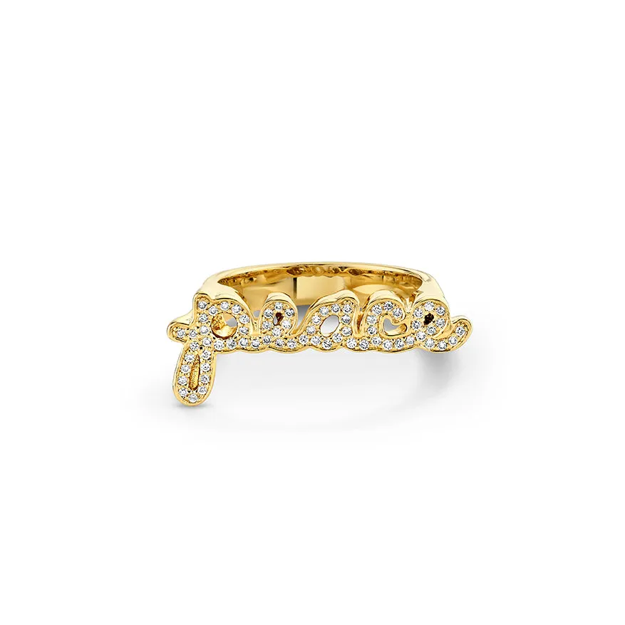 Gold & Diamond Peace Block Signet Ring