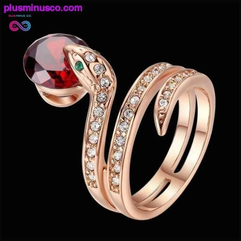 Gold Beaded Snake Ring With Crystal || PlusMinusco.com