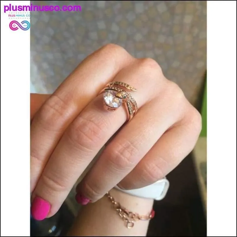 Gold Beaded Snake Ring With Crystal || PlusMinusco.com