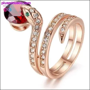 Gold Beaded Snake Ring With Crystal || PlusMinusco.com