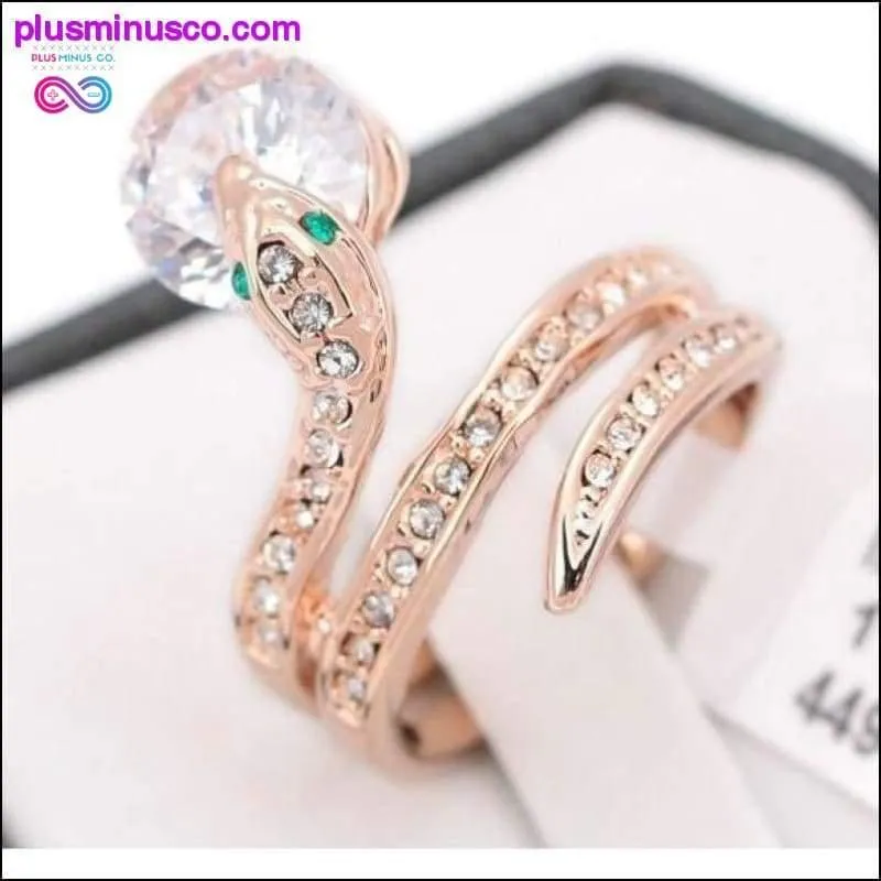 Gold Beaded Snake Ring With Crystal || PlusMinusco.com