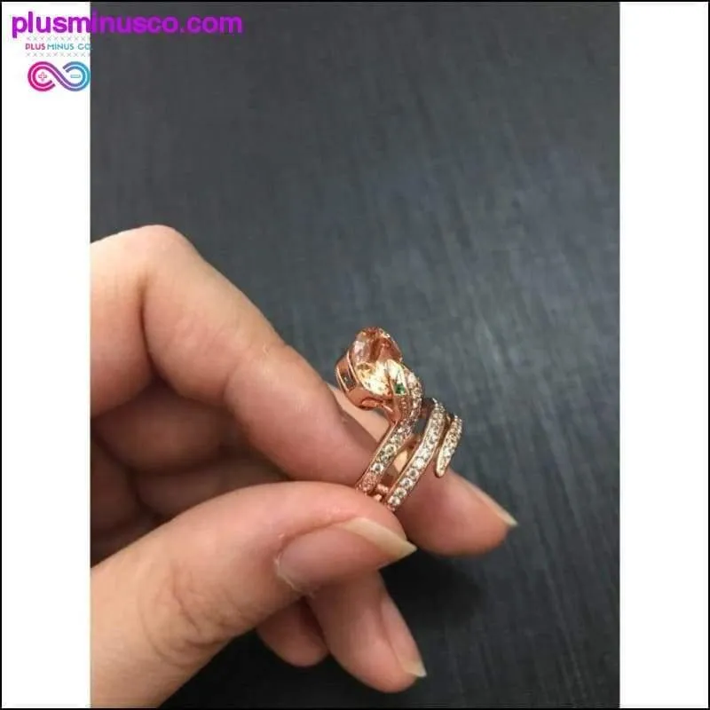 Gold Beaded Snake Ring With Crystal || PlusMinusco.com