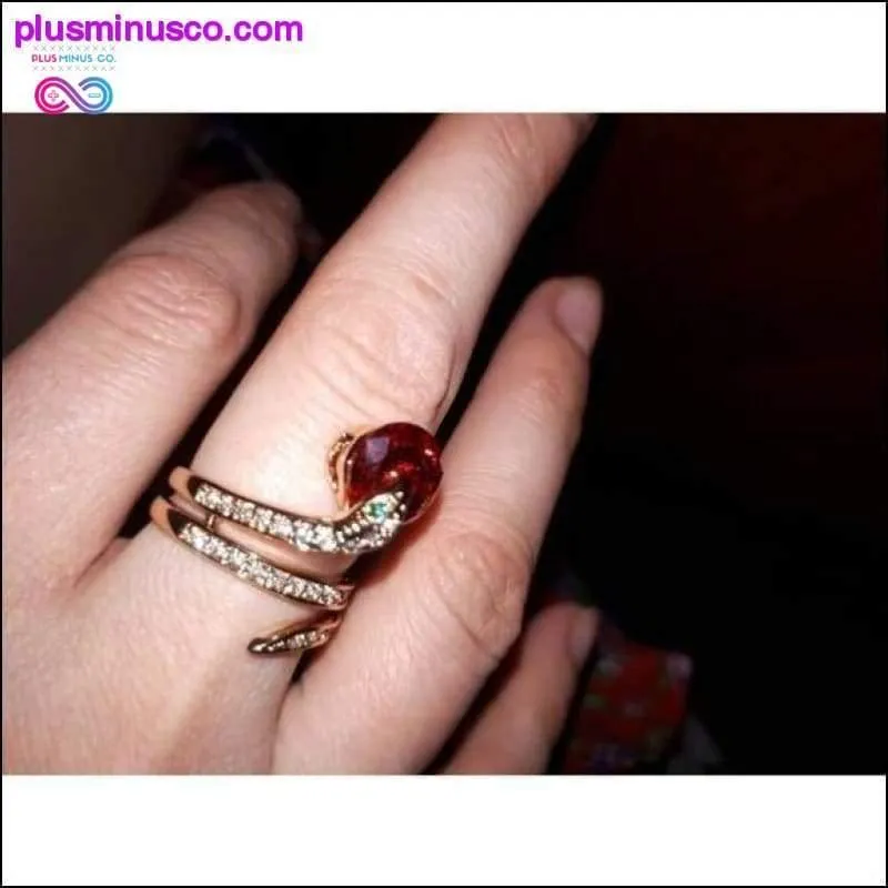 Gold Beaded Snake Ring With Crystal || PlusMinusco.com