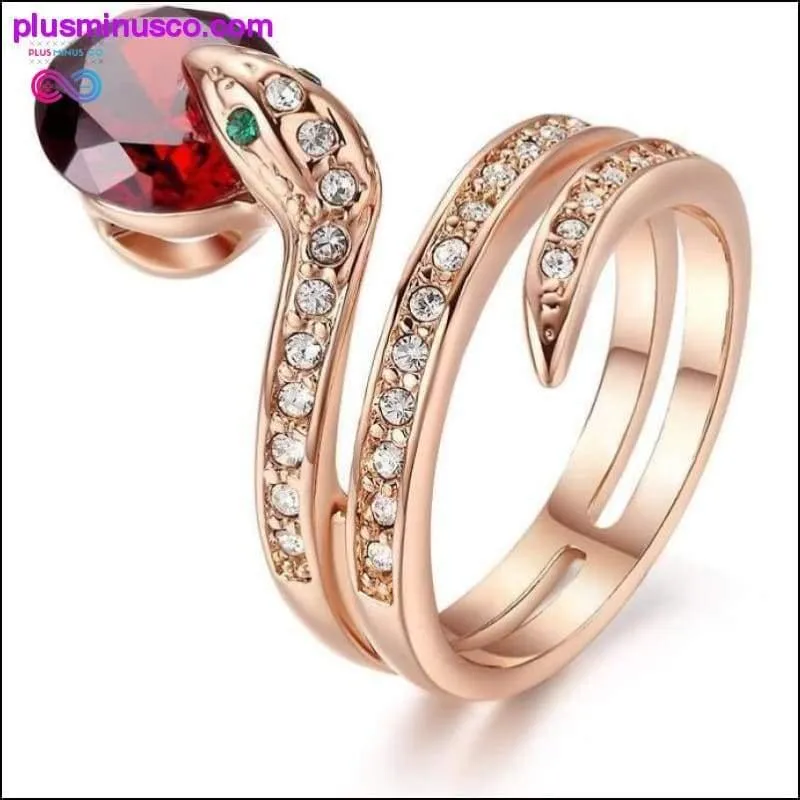 Gold Beaded Snake Ring With Crystal || PlusMinusco.com