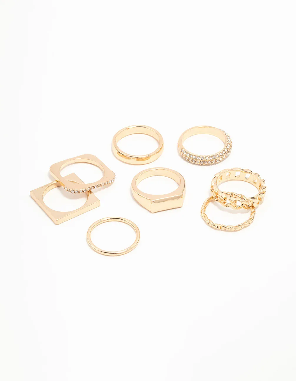 Gold Diamante Square Stacking Rings 8-Pack