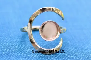 Gold Filled Hammered Crescent Moon Open Adjustable 8mm Bezel Cup Ring blank