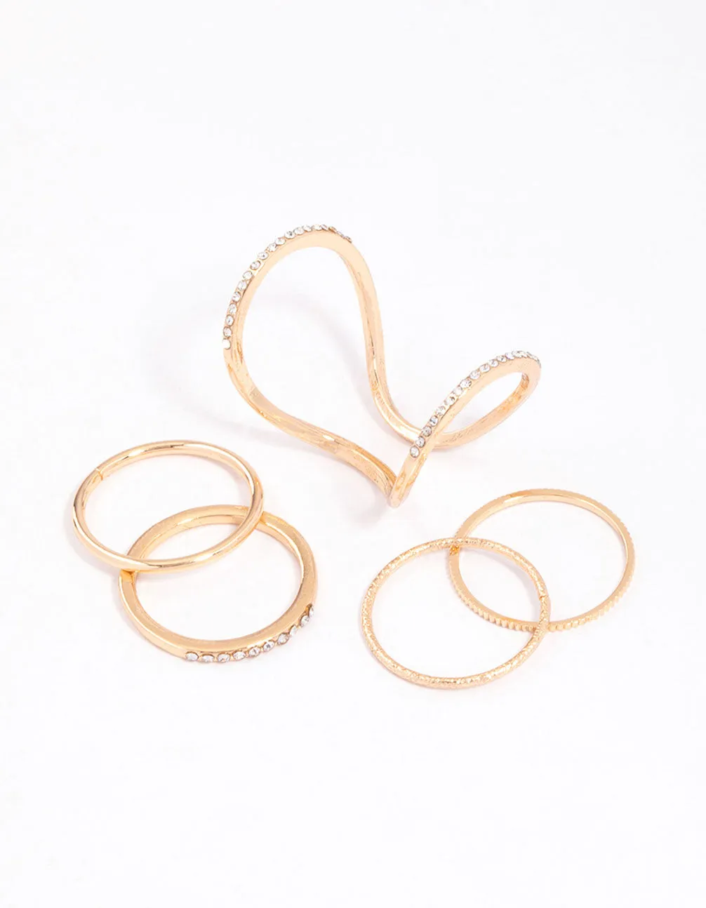 Gold Fine Diamante Double Ring Pack