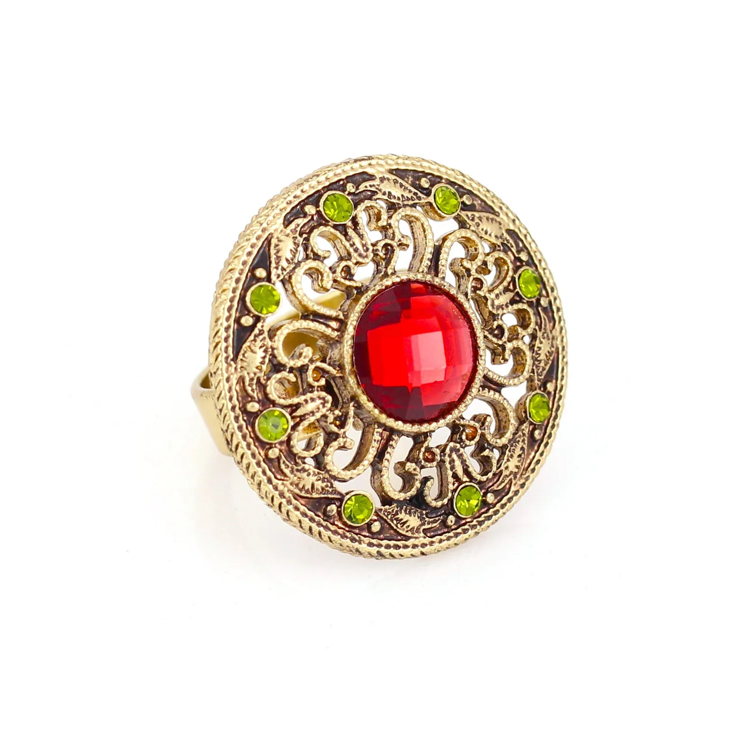 GOLD RED CRYSTAL ADJUSTABLE RINGS #218MT5101 (1F12)