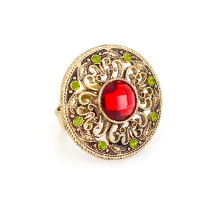 GOLD RED CRYSTAL ADJUSTABLE RINGS #218MT5101 (1F12)
