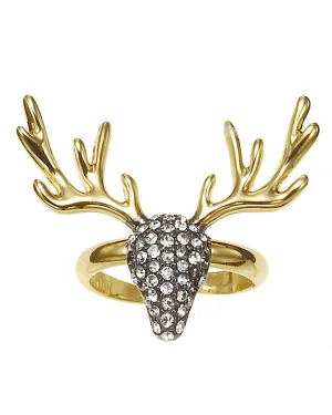 GOLD REINDEER ADJUSTABLE UP TO 7 SIZE CRYSTAL  RINGS #308HT5101 (5E6/5F6)