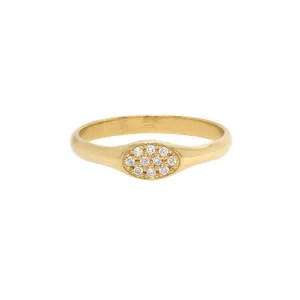Gold Small Oval "Signet" Pinky Ring with Pave Diamonds