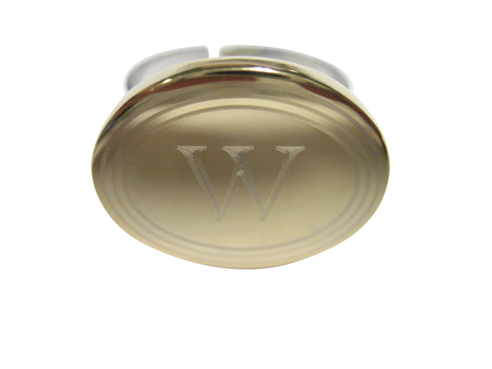 Gold Toned Etched Oval Letter W Monogram Adjustable Size Fashion Ring