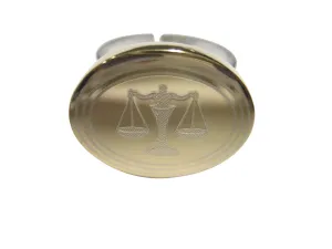 Gold Toned Etched Oval Scale of Justice Law Adjustable Size Fashion Ring