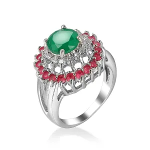Green & Red Cubic Zirconia & Crystal Sunflower Ring