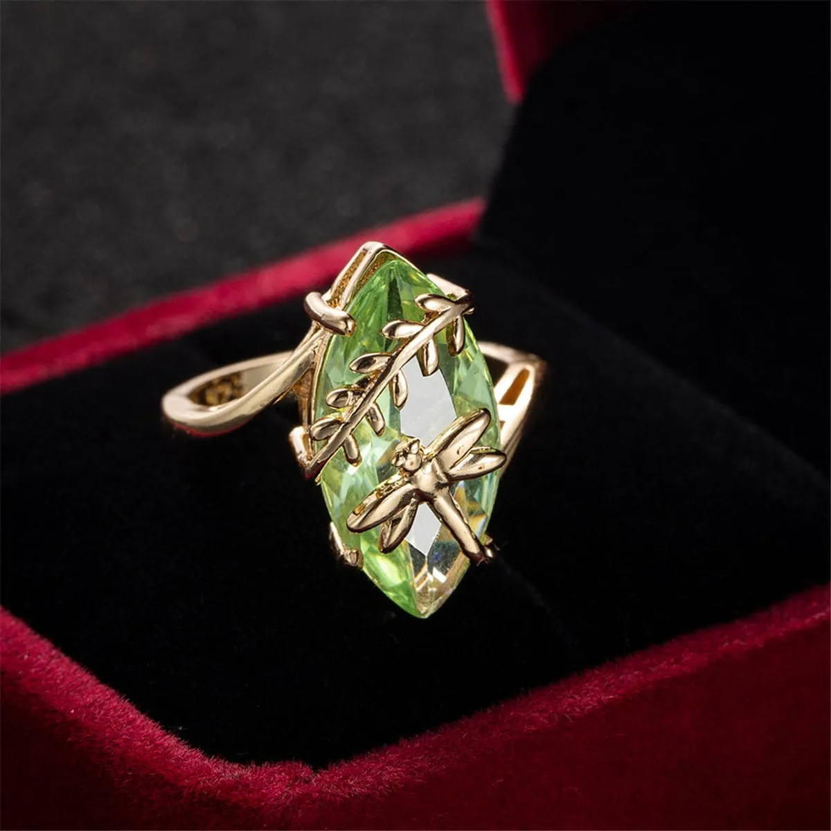 Green Crystal & 18K Gold-Plated Marquise-Cut Botany Ring