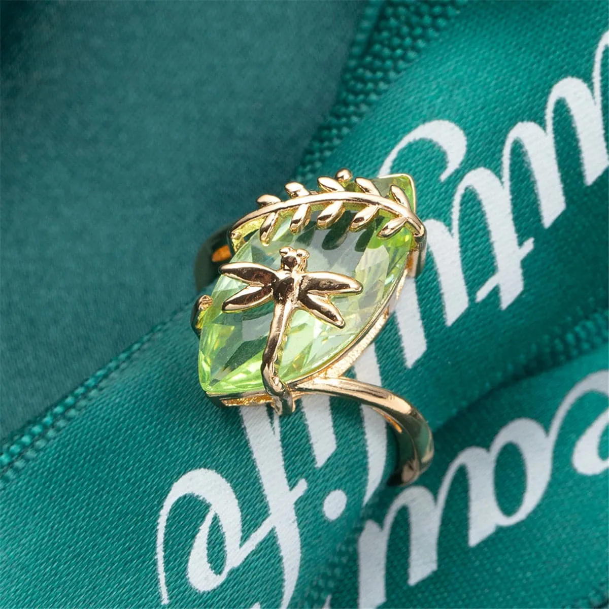 Green Crystal & 18K Gold-Plated Marquise-Cut Botany Ring