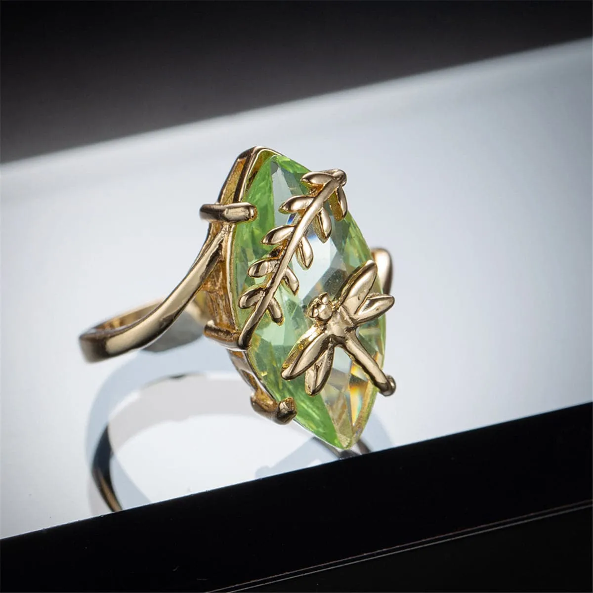 Green Crystal & 18K Gold-Plated Marquise-Cut Botany Ring