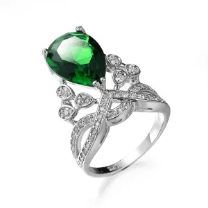 Green Crystal & Cubic Zirconia Botanical Pear-Cut Ring