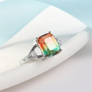 Green Crystal & Cubic Zirconia Cushion Openwork Ring