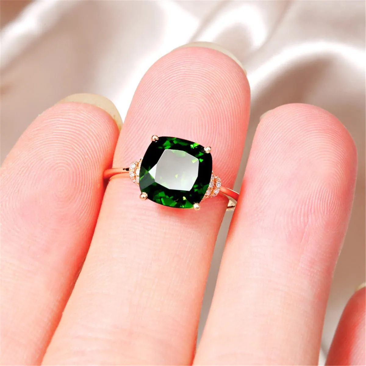Green Crystal & Cubic Zirconia Princess-Cut Ring
