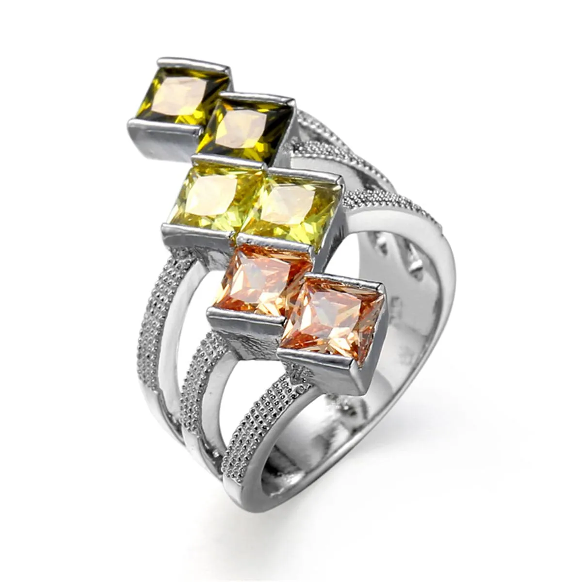 Green Crystal & Silver-Plated Princess-Cut Ring