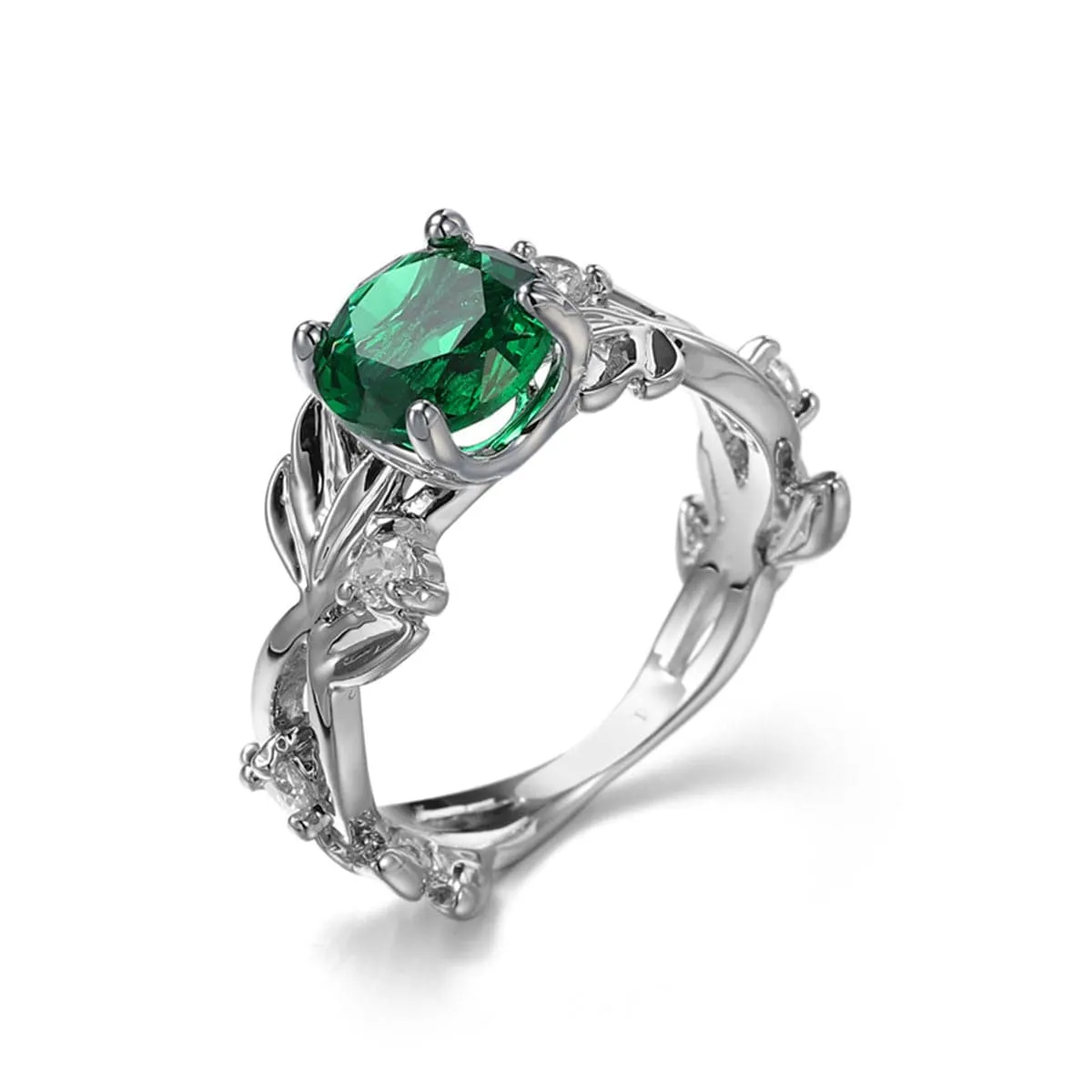 Green Crystal & Silver-Plated Round-Cut Ring