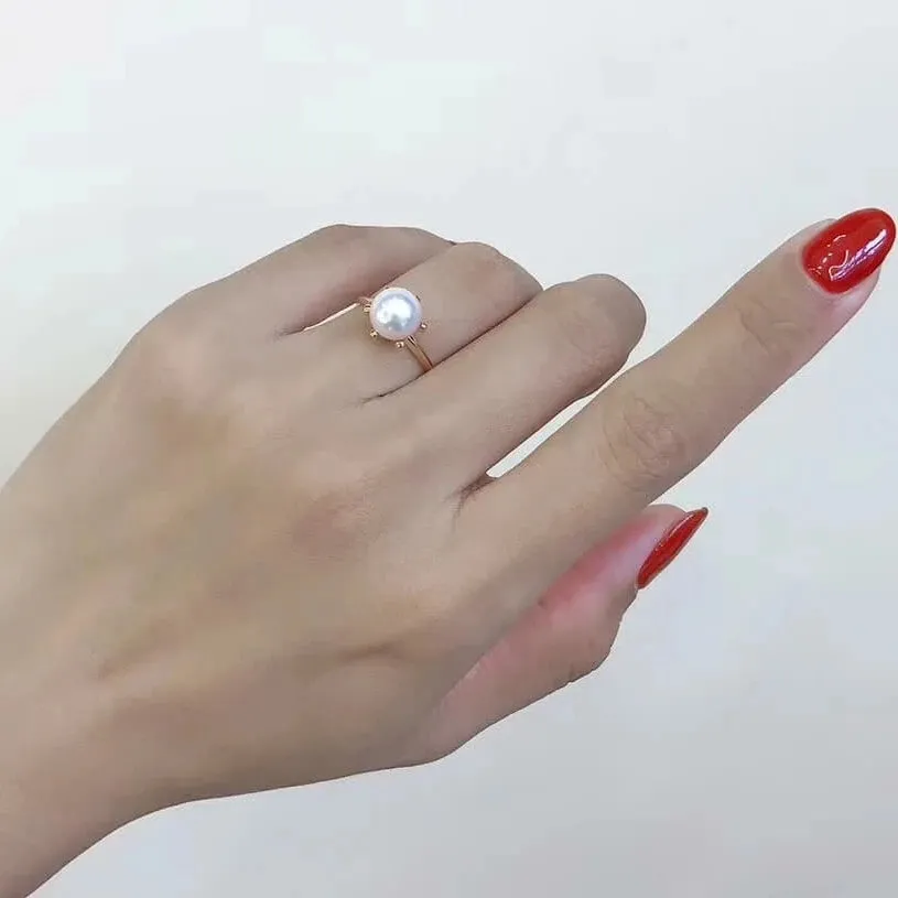 Groove 8.0-8.5 mm Japanese White Akoya Pearl Ring