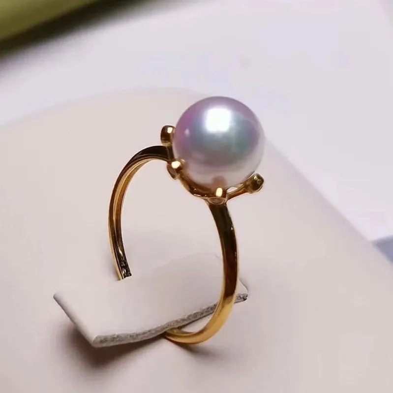 Groove 8.0-8.5 mm Japanese White Akoya Pearl Ring