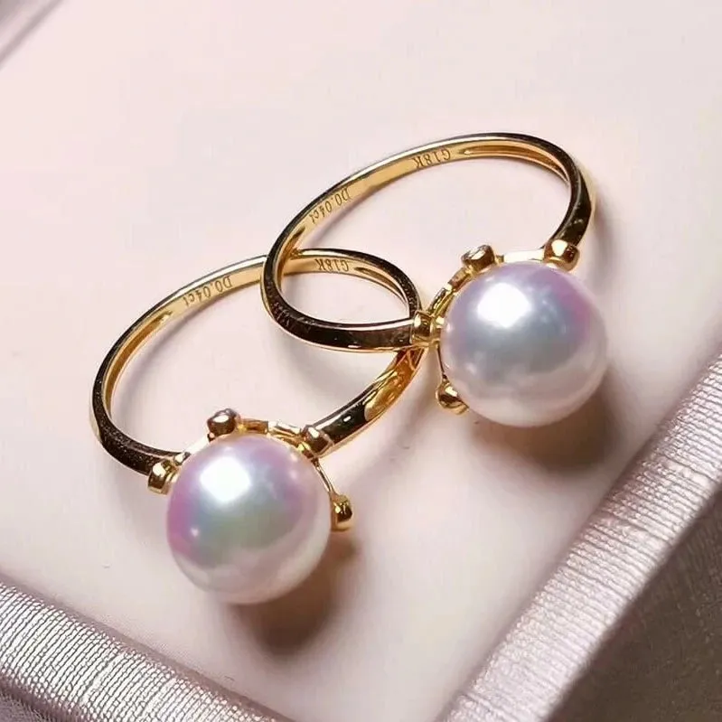 Groove 8.0-8.5 mm Japanese White Akoya Pearl Ring