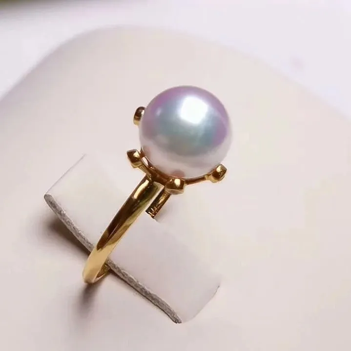 Groove 8.0-8.5 mm Japanese White Akoya Pearl Ring